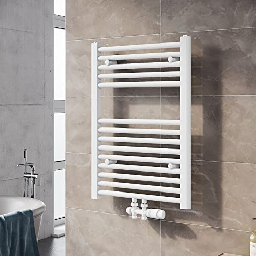SUNXURY Badheizkörper 500x700 mm Handtuchheizkörper Mittelanschluss Handtuchwärmer Heizkörper für bad, Weiß (RAL 9016) Badheizkörper mit Weiß Multiblock Thermostat