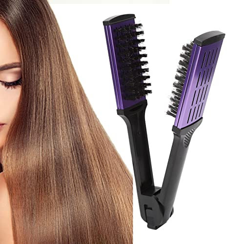 Peigne à Lisser les Cheveux, Brosse Plate à Poils Double Face avec Pince à Coiffer