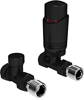 Válvula termostática negra para radiador en ángulo en ángulo o recto, color negro mate, válvulas de termostato TRV (recto)
