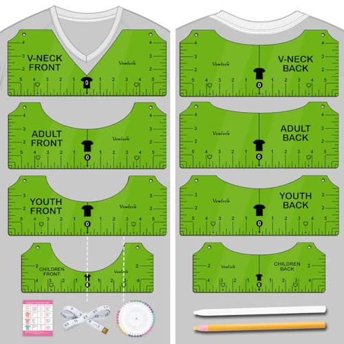Vowlove T-Shirt-Lineal für Vinylausrichtung: T-Shirt Lineal zum Zentrum Design, Tee Messwerkzeuge, Hitzepresse Zubehör für Sublimation, HTV-Wärmeübertragungs-Vinylpresse, Siebdruck