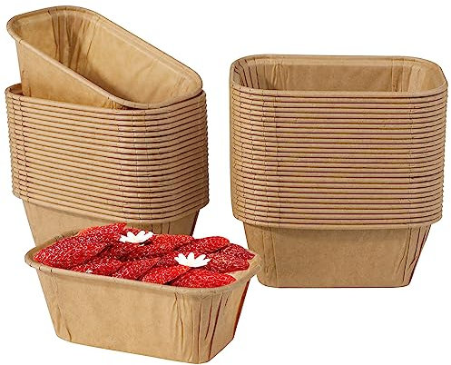 Jogoico 50 Pezzi Stampi in Carta Monouso, Pirofila Usa e Getta, Teglia da Forno Rettangolare per Mini Plumcake, Pane, Pagnotta, Torte, Muffin (Marrone)
