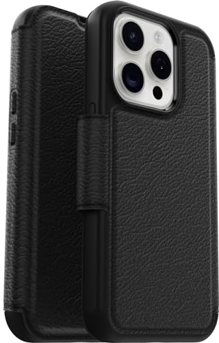 OtterBox Strada Hülle für iPhone 15 Pro für MagSafe, Schwarz | Stoßfest, sturzsicher, Premium Lederfolio mit zwei Kartenhaltern, 3x getestet nach Militärstandard