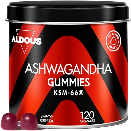 Ashwagandha Gominolas - 120 Gummies sabor Cereza - Ashwagandha KSM-66 - Withania Somnífera - Relajación Natural y Bienestar - Energía y Vitalidad - Para los amantes de las gominolas - ALDOUS