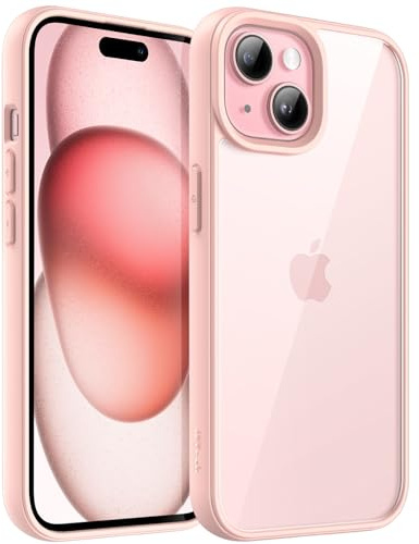 JETech Hülle für iPhone 15, Rosa | Einfarbig Matter TPU-Rahmen, Kratzfest, Handyhülle mit Transparenter Rückseite