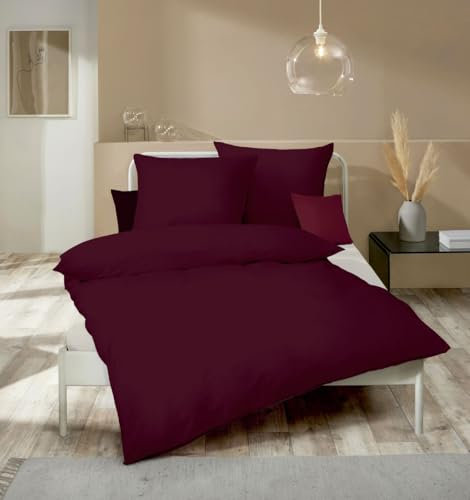 Kaeppel Fein Biber Bettwäsche Uni Einfarbig Burgund Bordeaux Rot Modern zeitlos versch. Größen, Größe:155x220cm Bettwäsche