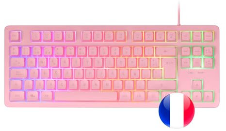 Mars Gaming MK023, Gaming Tastatur TKL, Hybrid H-Mech Technologie, FRGB Regenbogenbeleuchtung, Anti-Ghosting, Universelle Kompatibilität, Rosa, Französisch Sprache