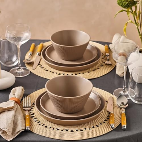 Karaca Juego de vajilla Mirum para 4 personas, 12 piezas, juego de vajilla de piedra de alta calidad para exquisitos arreglos de mesa y experiencias culinarias inolvidables en tu hogar