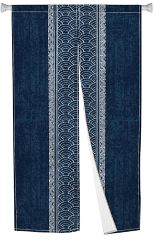 XMJJKUF Noren Japanese Doorway Curtain Long Type Japanese Window Treatment Splicing Wave, Royal Blue Hanging Door Tapestry Polyester for Ukiyoe Room Divider Kitchen Home Decor 33.5 Width x 59 Long