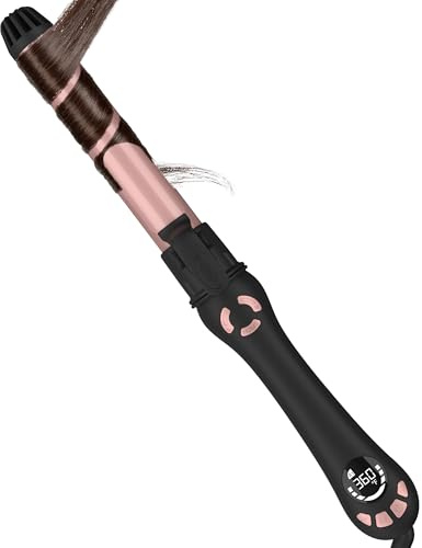 New Version Lanvier Rotating Curling Iron 1.25 Inch Automatic Curling Wand for Waves; Tourmaline Ceramic Self Curler with 2 Rotating Speed, 11 Adjustable Temperature & Dual Voltage for Worldwide Use