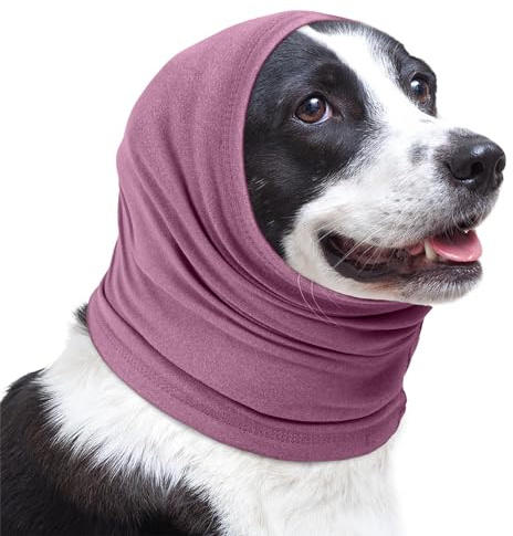 Lelepet Ohrenschutz für Hunde, Hunde Gehörschutz, Beruhigender Kapuzenpullover, Hund Ohrenschützer zur Geräuschreduzierung, Hundehals und Ohrenwärmer, Hund Ohrenpflege Lärmschutz, Lila L