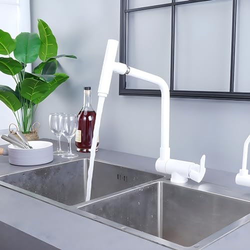 XJTNLB Vorfenster Küchenarmatur Klappbar Weiß Wasserhahn Küche Kippbar Aus Edelstahl Wasserhahn Küche Vorfenstermontage-C