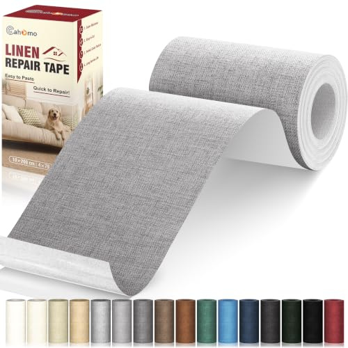 Cahomo Flicken Selbstklebend Stoff, Leinenstoff Patches Selbstklebend, 10x200 cm Leinen Reparatur Patches für Sofa, Autositze, Bootssitze, Bürostuhl, Vorhang - Grau