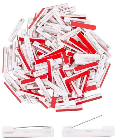 Hobbspring 100Pcs Sicherheit Bar Pins Selbstklebende Pin Namensschild Pins Kunststoff Badge Pin 36mm flachen Rücken Brosche Blanko-Tags Pin für ID-Schilder Bänder Namensschilder Blume und Crafting