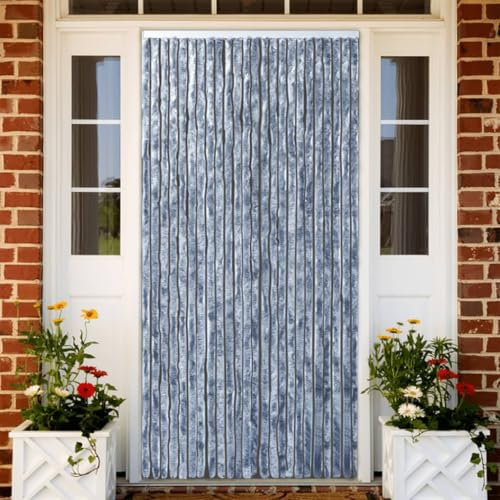 qohoio Fly Curtain Silver 100x200 cm Chenille,Curtains Door Fly Screen Curtain For Doorways Window Decorations Room Divider