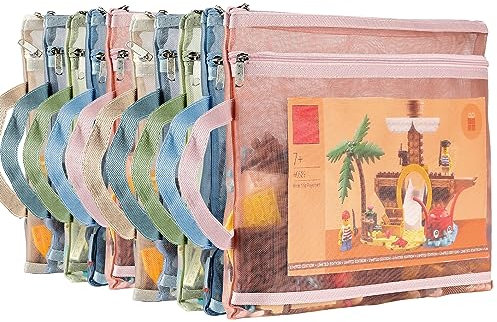 Colored Mesh Zipper Pouch Bags, 10pcs A4 Double-Layer Nylon Puzzle Building Block Sets Toy Storage & Organization, Breathable See Through Zipper Pouch with Handle Pocket for School Office Games