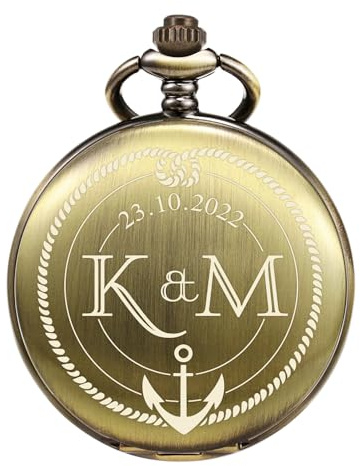 TREEWETO Taschenuhr mit Gravur, Personalisiertes Hochzeitsgeschenk, Geschenk für Paare mit Kompass & Knoten, Personalisiert mit Namen und Datum