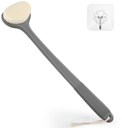 VANZAVANZU Back Scrubber for Shower, Bath Brush with 17-Inch Long Anti-Slip Handle, Wet and Dry Brushing Body Brush for Body Cleansing, Back Brush for Men and Women, Grey