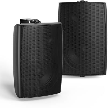 Herdio 5.25 Passive Outdoor Speakers Waterproof Wired, 300W Wall Mount Speakers with Superior Sound,Dual Swivel Brackets for Patio/Deck/Backyard (Pair, Black)