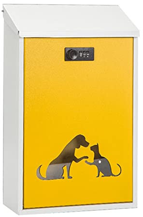 Boîte aux lettres murale sécurisée avec serrure et clé - Grande capacité - Jaune - 39 x 25 x 10 cm