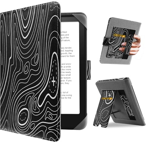 HoYiXi Universal Hülle für 6.8'' / 7 Paperwhite/Pocketbook/Tolino/Sony eReader Kompatibel mit/Kobo Clara HD/Kobo Clara 2E Leder Schutzhülle,6.8 Kindle Cover Case,Bergschwarz