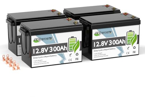 TCBWORTH LiFePO4 300Ah 12.8V Batterie 4 Pakete, lithium batterie 200A BMS, 4000+ Zyklen Deep Cycle akku, Perfekter Ersatz für Blei-Säure Batterien für wohnmobil, Camping, Solar Home Systeme, Boot