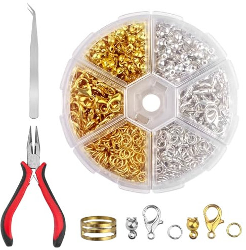Lixiluxia 923 Stück Schmuck Selber Machen Set, Quetschperlen, Kettenverschluss, Verschlüsse für Armbänder, Armband Verschluss, Schmuckherstellung, Biegeringe, Karabinerverschlüsse, Quetschkalotten