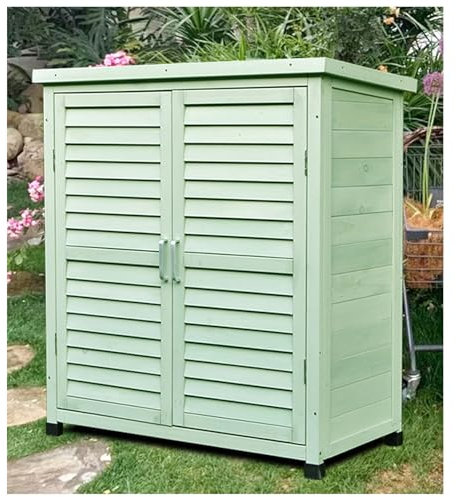 Outdoor Potting Bench Table with Tool Storage Shed Wooden Garden House with Shelves and Waterproof Container Planting Work Bench for Patio Lawn Backyard Storage Organizer (Green 97x87x47cm)