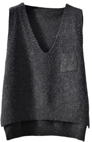 shownicer Damen V-Ausschnitt Pullunder Strickweste Herbst Winter Ärmellos Einfarbig Casual Tank Top Sweater Business Freizeit Ärmelloser Pullunder A Schwarz XXL