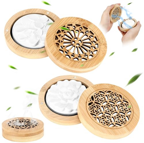 Luziyun 2 Stück Duftstein für Ätherische Öle Diffuser, Klein mit Hölzerner Räucherkiste für Aromatherapie in Schlafzimmer, Badezimmer, Büro, Auto und Reisen