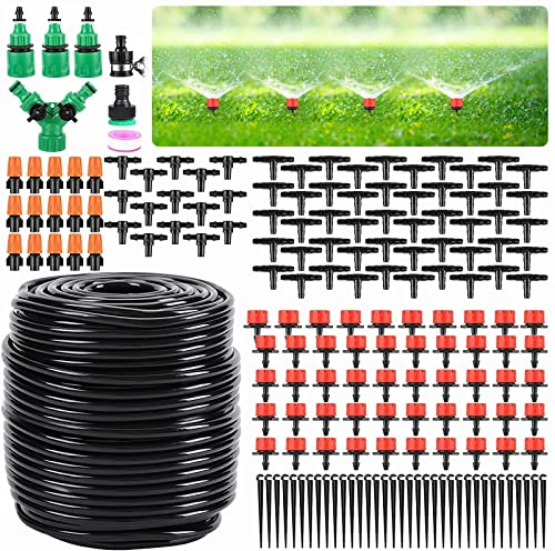 DUCHIFAD Garten Tropfbewässerung Kit, 164FT Gewächshaus Micro Automatic Drip Irrigation System Kit mit 1/4 Zoll Blank Verteilung Schlauch einstellbar Patio Misting Nozzle Emitters Sprinkler