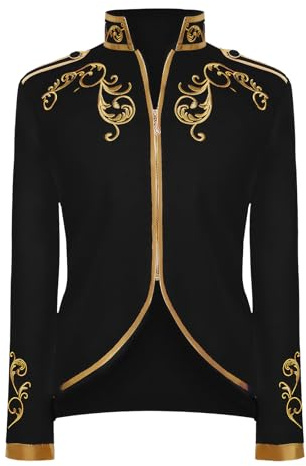 MVFEUIJ Costume da uomo principe, cappotto steampunk gotico, giacca da blazer medievale vittoriana, abbigliamento retrò, giacca da travestimento per Halloween (Nero, 2XL)