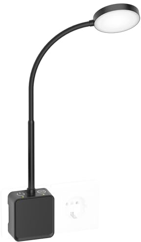 PRINCEWAY Lampara de Lectura Aplique Mesita de Noche Pared LED Regulable Interior Negra con Enchufe, Interruptores Táctiles Dos, 3 Modos de Colores de Iluminación, Amplio Ángulo de Luz 110°