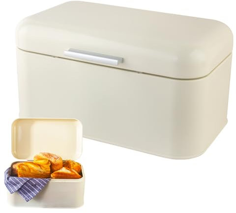 Pasdrucn 30x18x15.5cm Spacieuse Boîte à Pain Rétro en Métal, Boite à Pain en Métal, Huche à Pain Verticale, Huche A Pain Moderne, Boîtes à Pain, Boite Pain De Mie (Blanc)