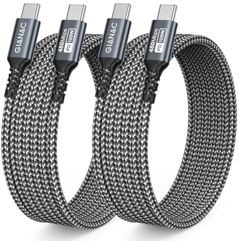 GIANAC 100W Cable USB C a USB C [2Pack 3M] Cable USB Tipo C Carga Rápida 5A | Cable USB C con E-Mark Chip Cable Tipo C para iPhone 17 16 15;iPad;MacBook Air/Pro;Samsung;Google Pixel;Huawei
