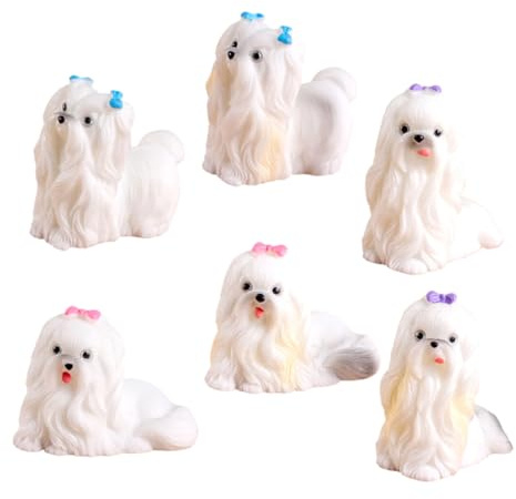 GETAJGHSD Miniatur Welpen Figuren aus Kunstharz 6 Stück Realistische Hunde Deko Kleine Spielfiguren für Mikrolandschaft Geschenk für Sammler und Dekoration