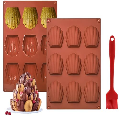 Kizaten 2 Pezzi Stampo Madeleine, 9 Cavità, Silicone Antiaderente, Forma di Conchiglia, Pasticceria, Biscotti, Caramelle, Cioccolato