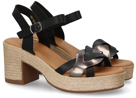 shoes&blues.es 93210 Sandalia de Tacon para Mujer Diseno Moderno Elegante y Comodo con Tiras Cruzadas en la Pala y Cierre de Hebilla Ideales para Primavera Verano. Negro Talla 39