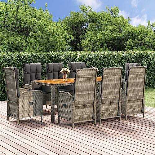 Festnight Rattan Gartenmöbel Set 8 Personen Verstellbar Gartenmöbel Set 8 Stühle mit Tisch Sitzgruppe Outdoor mit Hochlehner Terrassenmöbel Außen Gartentisch mit Stühlen Set Garten Essgruppe