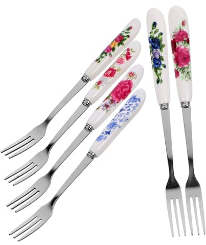Luxshiny 6pcs Stainless Steel Ceramic Handle Dessert Forks, Portable and Easy to Clean, Elegant Fruit Forks for Cake, Tea Parties and Everyday Dining