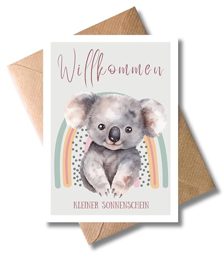 WBdesignz Grußkarten mit Umschlag - süßer Koala Geburtskarte Willkommen kleiner Sonnenschein