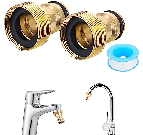 XTDMJ 4 conectores universales para grifo mezclador, adaptador de manguera, adaptador de manguera, acoplamiento rápido, manguera de jardín (rosca exterior, dorado)