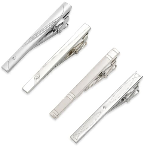 4 Pièces Pince à Cravate Homme,Pince à Cravate Classique en Cuivre,Épingle à Cravate Slim pour Mariage,Affaires,Travail,Vie Quotidienne,Cadeau Homme Élégant(Argent)