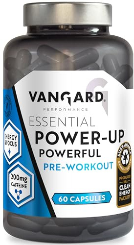 Vangard Essential Power Up Pre Workout Capsules - 15 Servings (60 Capsules), Made with Caffeine, Vitamin B3 and B5 to Improve Endurance Performance