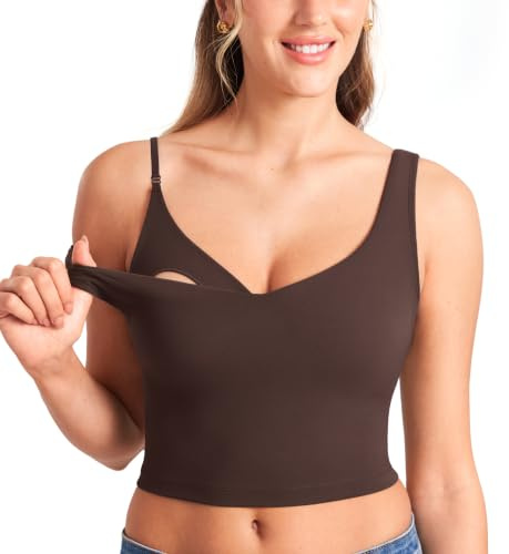 MOMANDA Longline Sports Nursing Bras | Natrelax Collection, V Neck Cropped Tank Top for Breastfeeding, With Built in Bra, For Women