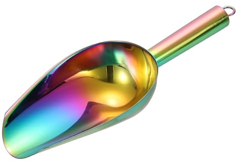 QUARKZMAN Cucharón de Hielo de Metal, 9.8 x 3.5 Cucharón de Hielo de Acero Inoxidable para Uso en Cocina, Fiestas, Bares y Bodas, Arcoíris