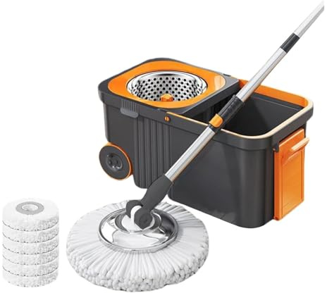 YUMEHDVHE Trapeador Automático Giratorio For Limpieza del Hogar, 6 Recambios De Microfibra, Mango Extendido, Manos Libres, Deshidratador Automático For Limpieza del Hogar.(Gray)