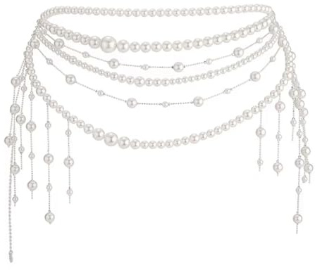 Kunstperlen, geschichtete Taillenkette, Körperschmuck, 90er-Jahre-Retro-Party-Accessoire für Frauen, mehrschichtiger Körperkettengürtel, Vintage-Perlen, Partygürtel für Frauen