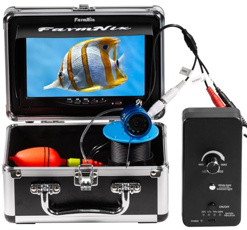 Underwater Fishing Camera 7 inch LCD Monitor Fish Finder Waterproof 1200TVL Fishing Camera 12 White LEDs +12 IR LEDs Infrared Lights for Lake, Boat, Ice Fishing (30M)