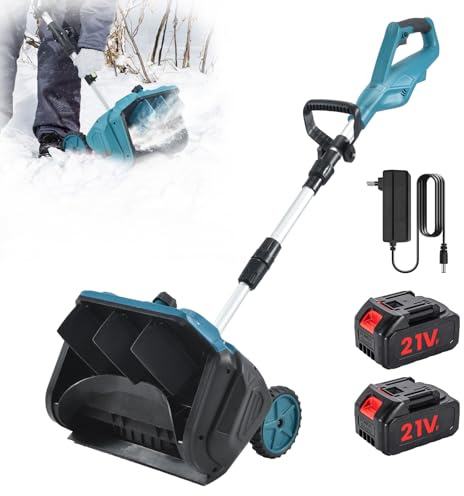Akku Schneefräse für Makita Akku 18V, Elektrische Schneefräse mit 2x4.0 Ah Batterie, 35cm Arbeitsbreite, ±45° Verstellbare Wurfrichtung, Akku-Schneeschaufel mit Stützrädern und Batterieanzeige