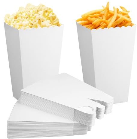 50 Pezzi Porta Pop Corn 5 X 7.5 X 11.5 Cm Sacchetti Pop Corn, Scatole Di Popcorn, Contenitori Pop Corn, Facile Da Montare per DIY, Feste Compleanno Carnevale Cinema Matrimoni, Bianco